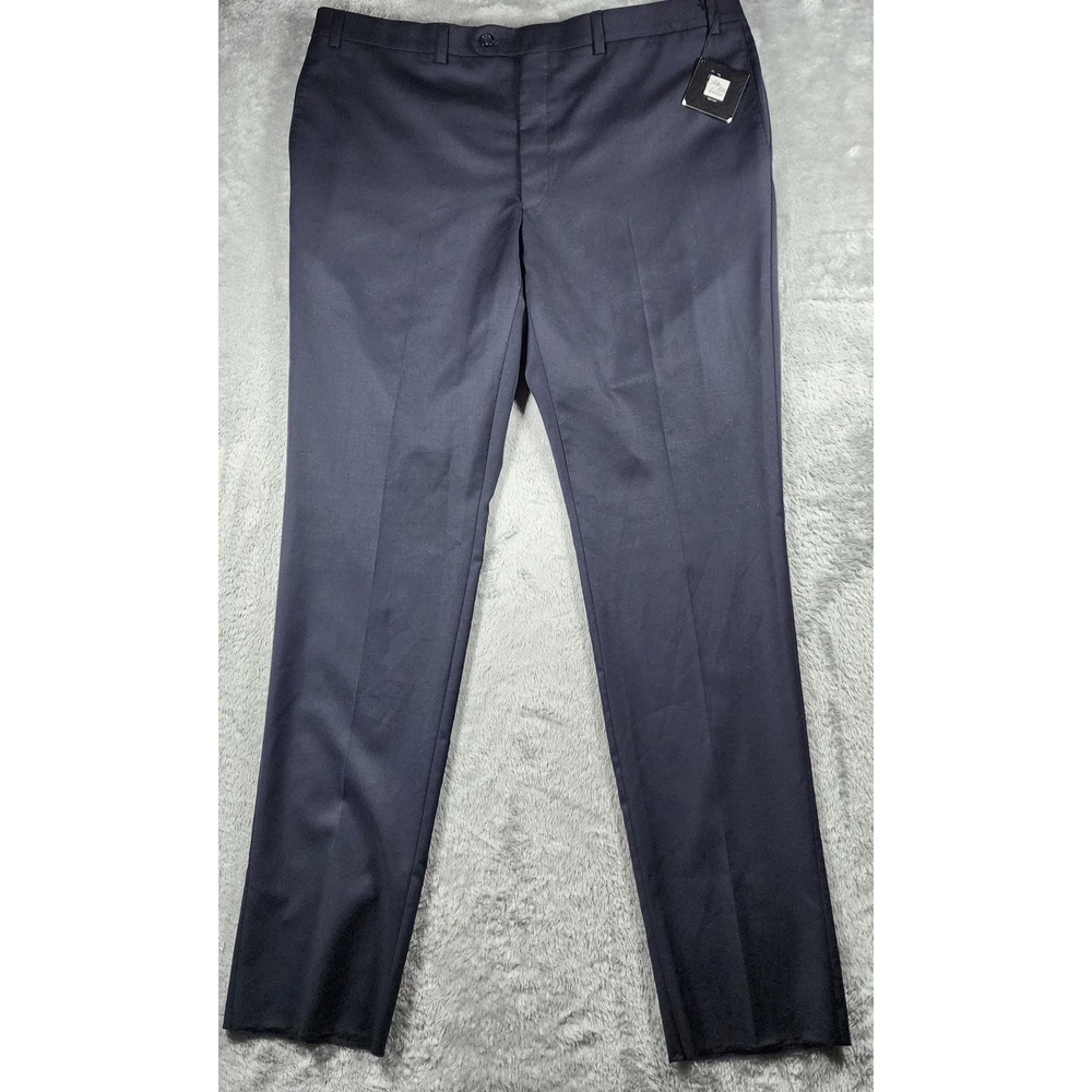 Saks Fifth Avenue Pants Mens 44x36 Navy Blue Wool Dress Slacks Super 110s